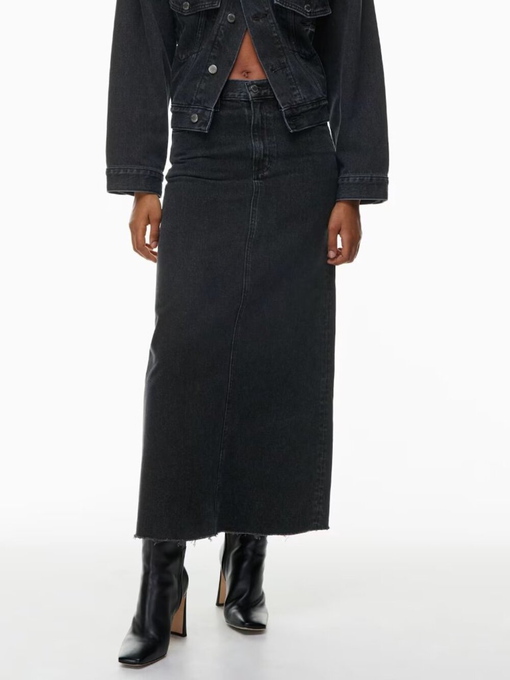 Denim Forum Aritzia Nina Maxi  Long Black Denim Skirt Back Slit at the Back